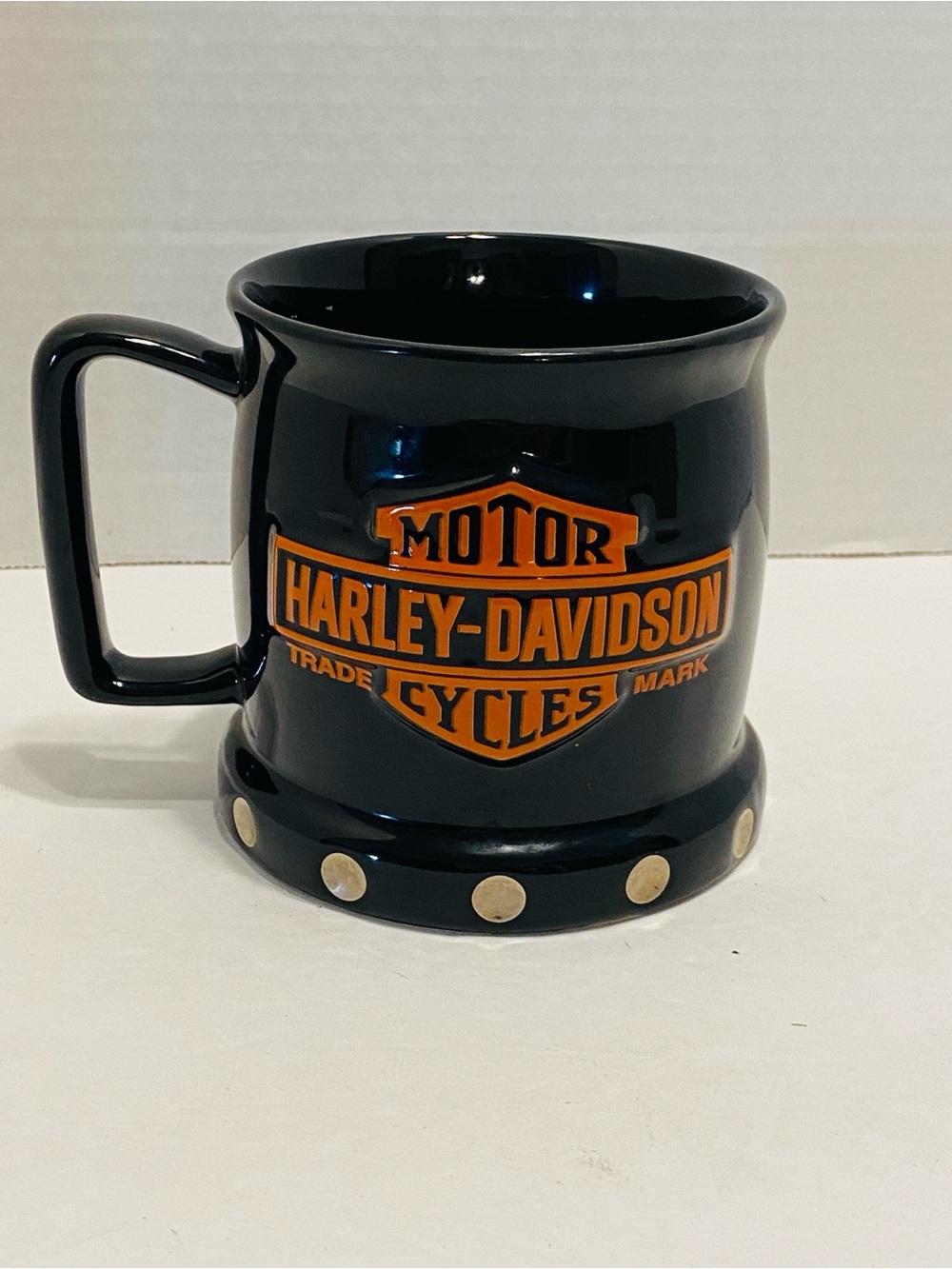 Harley Davidson Coffee Mug Orange Black ‘3D’ Relief Logo Double Sided Oversize
